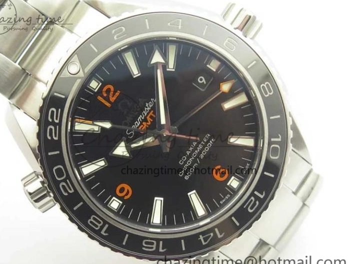 0306 Planet Ocean 600M Co-Axial GMT 43.5mm VSF 1:1 Best Edition Black Dial Orange Markers on SS Bracelet A8605 Super Clone Elegant 8024